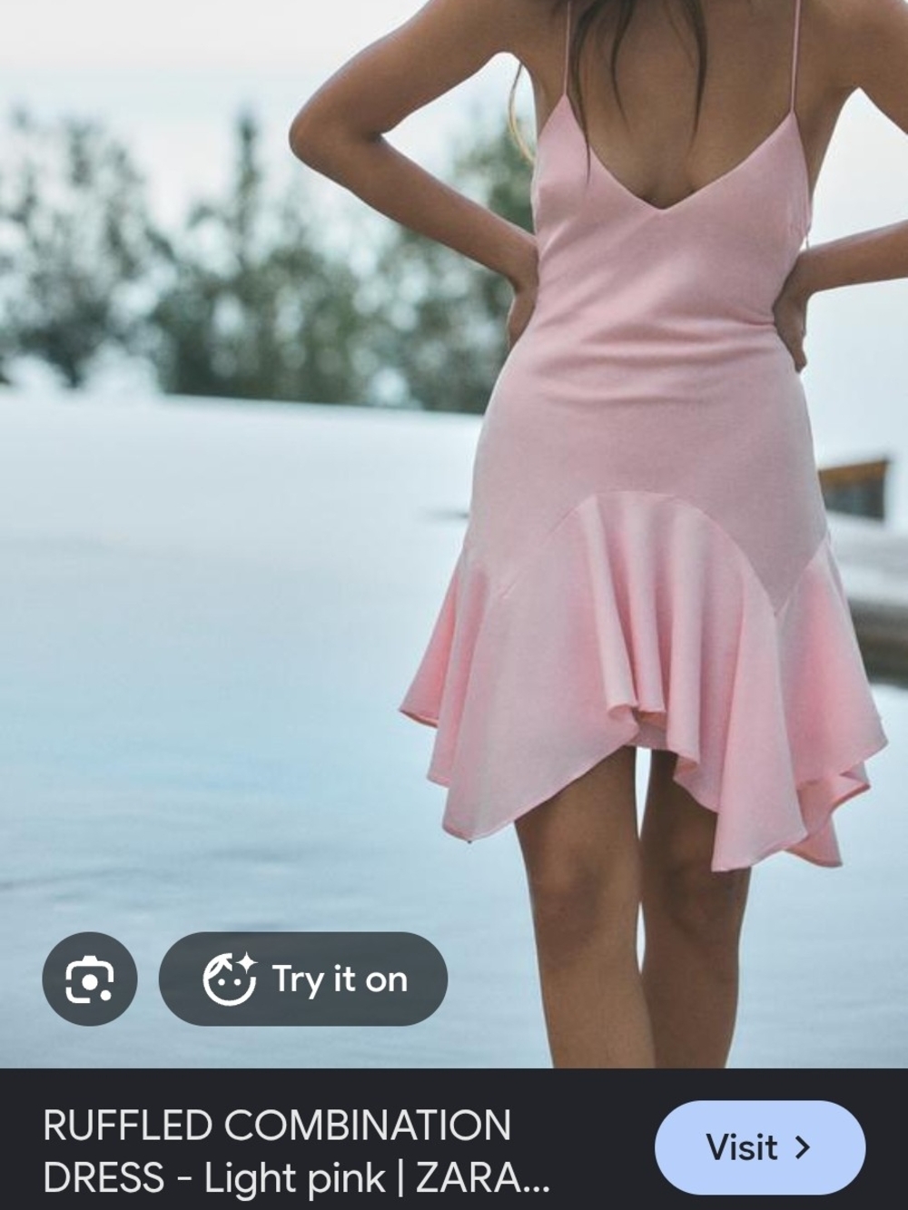ZARA Light Pink Ruffle-Hem Spaghetti Strap Mini Dress